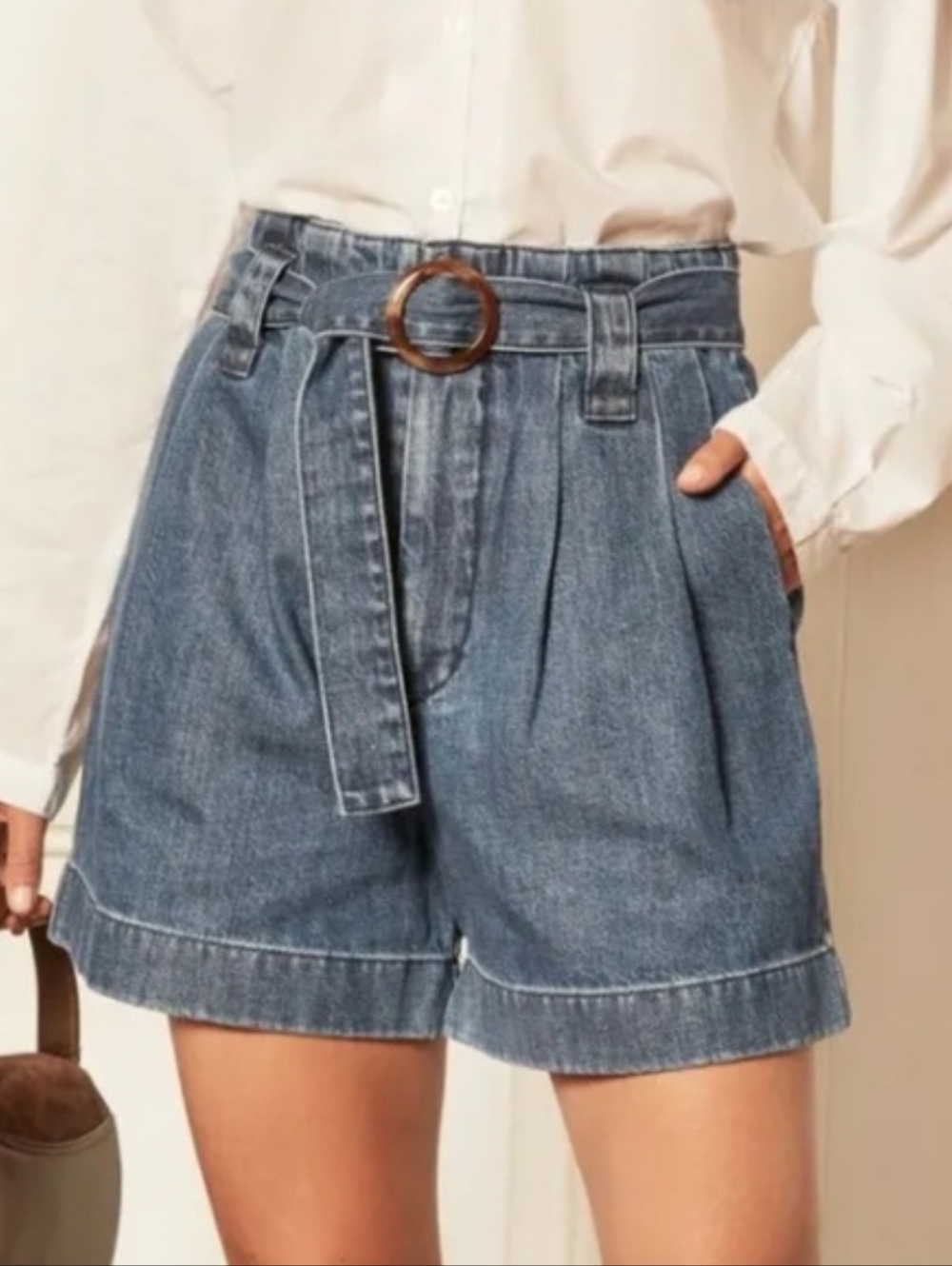 Boyish The Leon High Rise Pleated Shorts Blue Like Crazy Pleated Belt Adjustable